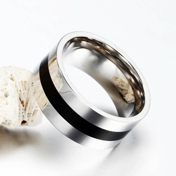 9mm Men's Stainless Steel Titanium Band Ring - Picture 2 of 3